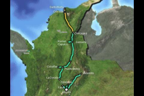 Map of proposed Colombian railway reopenings.